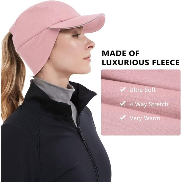 〽️Women\'s Pink Winter Reflective Fleece Ponytail Hat with Ear Warmers main image 4